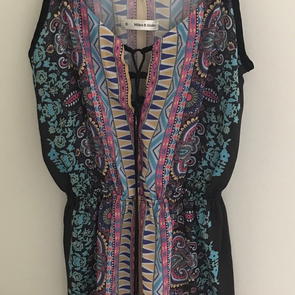 Mika & Gala Lace Up Multi Colored Printed Pattern Romper Size 8 - Picture 3 of 4